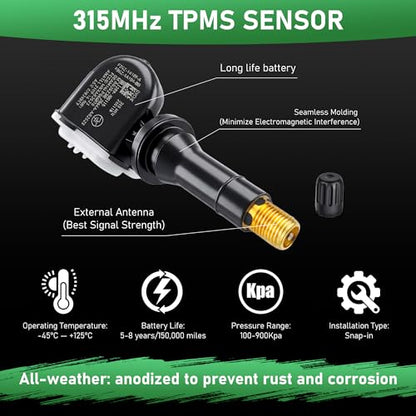 4PCS F2GZ1A189A Pre-Programmed TPMS Sensor 315MHz, for Ford F-150, Edge, Mustang, Bronco, Ranger & Lincoln MKC, MKZ, Nautilus, Navigator - style: F2GZ1A189A