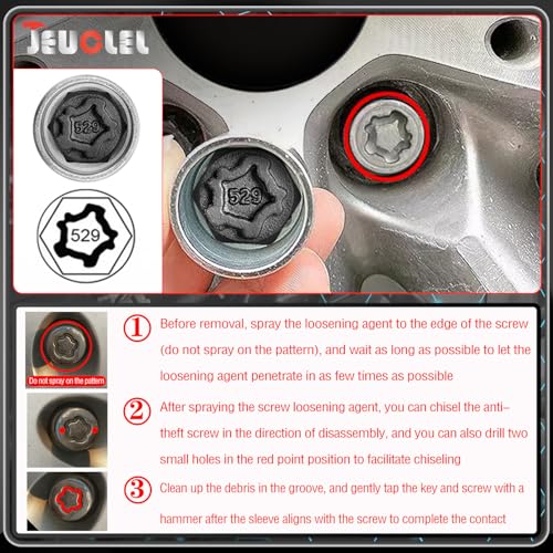 529 Wheel Locking Nut Key for VW, Socket Adapter (OD 28mm-ID 25mm) - size: Socket 529