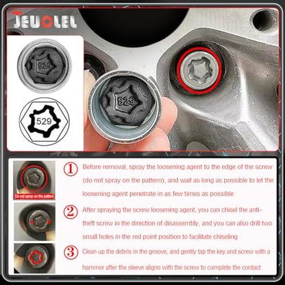 529 Wheel Locking Nut Key for VW, Socket Adapter (OD 28mm-ID 25mm) - size: Socket 529