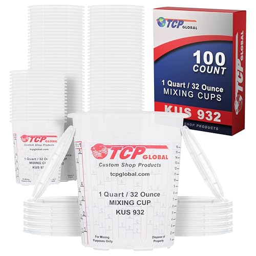 Custom Shop Paint Mixing Cups, 32-Ounce, Box of 100, Plastic Measuring Cups