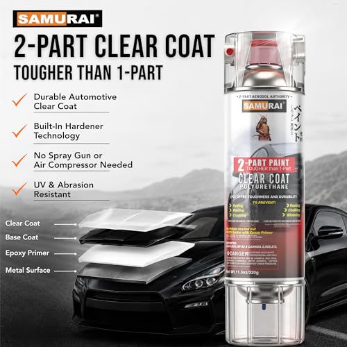 SAMURAI 2K Clearcoat Spray - Car - UV & Rust Resistant, Flat Clear 11.3 oz