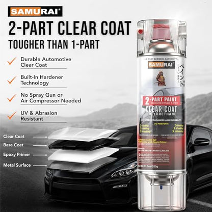 SAMURAI 2K Clearcoat Spray - Car - UV & Rust Resistant, Flat Clear 11.3 oz