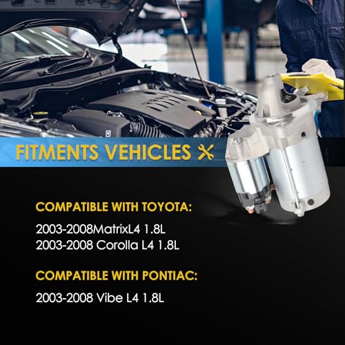 17841 New Starter Compatible with 2003-2008 Toyota Corolla Matrix L4 1.8L, 03-08 Pontiac Vibe L4 1.8L 2003 2004 2005 2006 2007 2008, 28100-0D080 28100-22090 428000-0340 428000-1310 - color: 17841