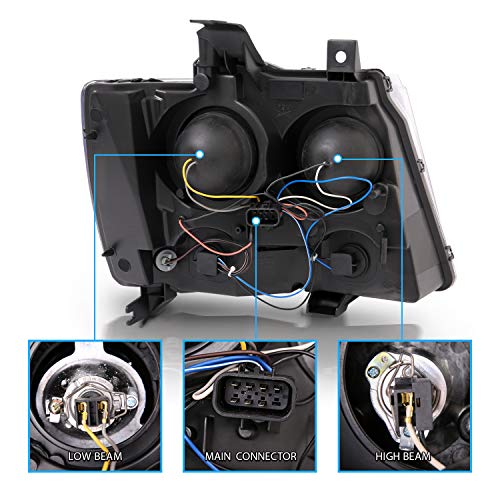 AmeriLite for 2007-2013 Chevy Avalanche Suburban Tahoe Super Bright LED Bar Projector Halogen Black Headlights Pair - Passenger and Driver Side - color: Black LED Bar
