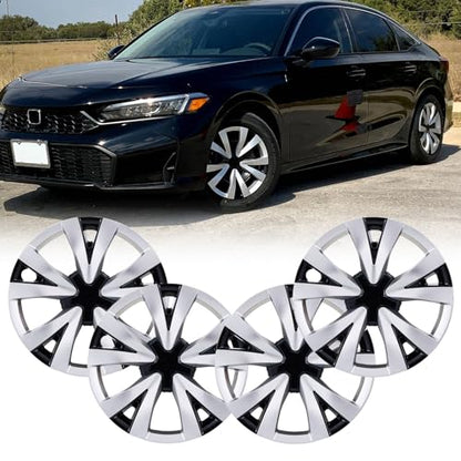 Hubcaps Wheel Covers for 2016-2026 Honda Civic Sedan 16inch - color: Silver & Glossy Black