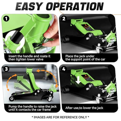 Auto Dynasty 4Ton Low Profile Floor Jack, Heavy Duty w/Dual Pistons, Green - color: Green, size: 4T Dual Pump