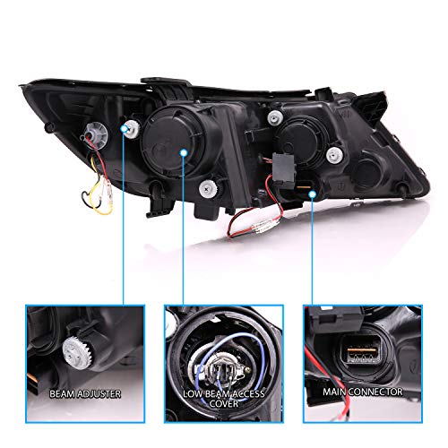 AmeriLite for 2011-2015 Kia Optima Halogen Model Xtreme LED Halo Rings Projector Black Replacement Headlights Set - Driver and Passenger Side - color: Black