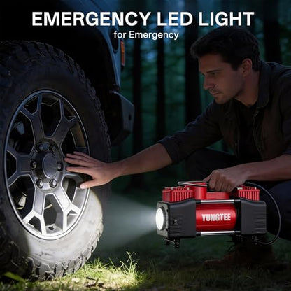 YUNGTEE Portable Tire Inflator, 12V 150 PSI Dual-Cylinder Air Compressor - color: Red