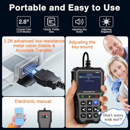 AMTIFO OBD2 Scanner with Battery Tester - Check Engine Light & Emissions Readiness, Plug & Play, Battery Health, Real-Time Date, Car Code Reader, Support All OBD II Vehicles