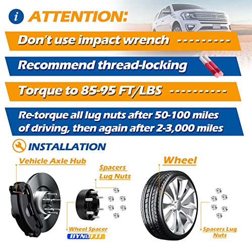 dynofit 2inch 6x135 Wheel Spacers for 2004-2014 Ford F150, 87.1mm HubCentric, M14x2.0 Thread Tire Spacers for 2003-2014 Expedition/Lincoln Navigator, 2005-2014 Lincoln Mark LT, 4Piece - size: 2 Inch (2004-2014 F150)