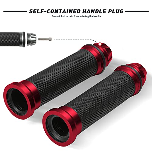 DREAMIZER Motorcycle Handlebar Grips 7/8-22mm Handle Grip Universal CNC Handlebar Cap for CBR CB GSXR 600 650 1000 R6 Ninja ZX H2 - Red - color: Red