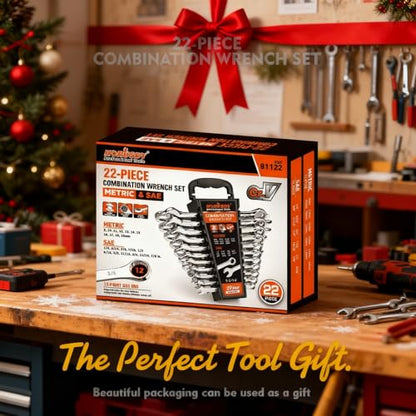 HORUSDY 22-Piece Wrench Set, Metric & SAE, 9mm - 19mm, 1/4" - 7/8", Combination Wrenches Set with Storage Rack, 12 Point Chrome Vanadium Steel - style: 22-Piece Wrench Set(Metric&SAE)