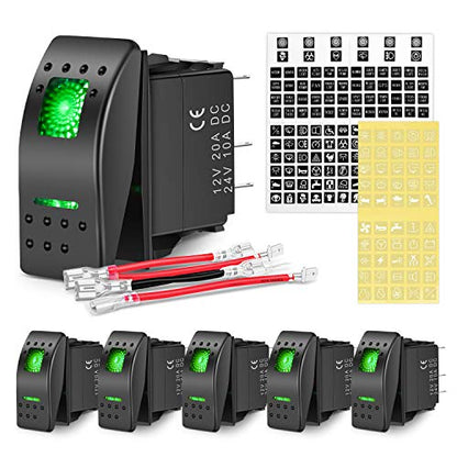 Nilight 6 Pack Rocker Switches 5 PIN On Off Toggle Green - color: Green 6 PCS