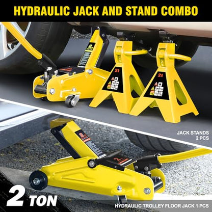 DNA Motoring 2 Ton Car Jack and Stands Kit Yellow - color: Yellow
