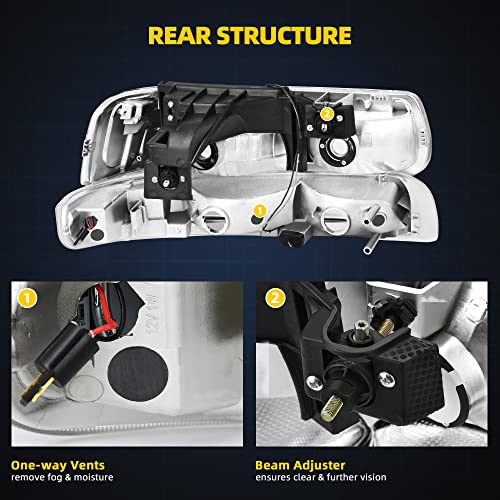 DWVO LED DRL Headlight Assembly Compatible with 1999-2002 Chevy Silverado - color: Black Amber