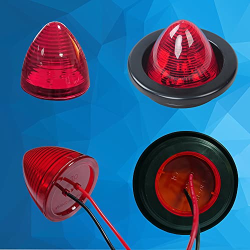 2Pcs 2in Red Beehive Cone Light Round Side Marker Light Rear Tracking Light Clearance Light Waterproof 7 Diodes Sealed Peterbilt Bullet Marker lights for Truck Trailer Van Pickup Bus RV SUV - color: Red