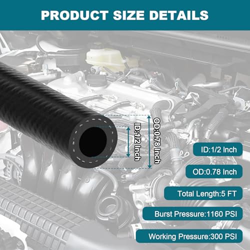 Eunice 1/2 Inch（13mm) ID Fuel Line Hose, 5 FT NBR Rubber Hose - size: 1/2" ID 5FT