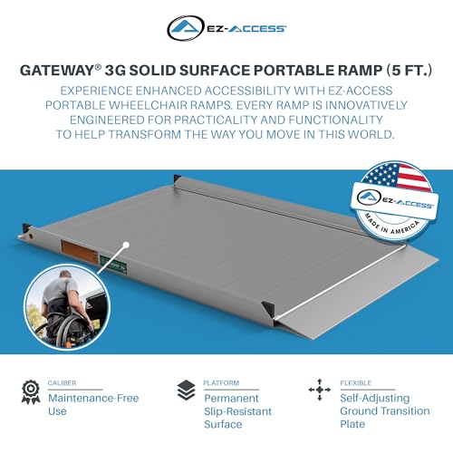EZ-ACCESS - Aluminum Portable Wheelchair Ramp - Heavy Duty Mobility Device, Handicap Ramp with Textured Surface for Steps, and Self-Adjusting Bottom Transition Plates - 3G 5-Foot - size: 60 Inch (Pack of 1), style: Ramp Only