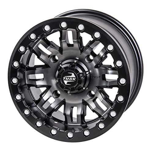 TUSK 4/137 Teton Beadlock Wheel 14x10 5.0 + 5.0 Gun Metal/Black Compatible with Can-Am Maverick Trail/Sport/X3/Commander/Defender HONDA Talon Pioneer 1000/1000-5/1000-6