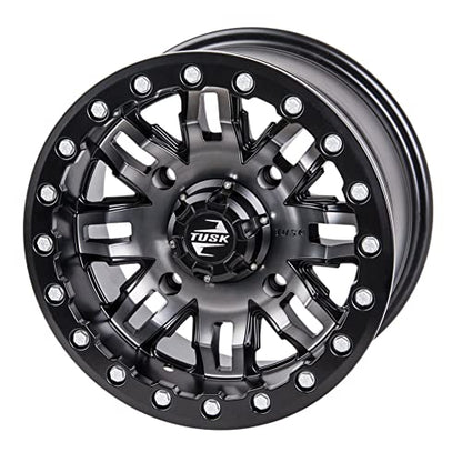 TUSK 4/137 Teton Beadlock Wheel 14x10 5.0 + 5.0 Gun Metal/Black Compatible with Can-Am Maverick Trail/Sport/X3/Commander/Defender HONDA Talon Pioneer 1000/1000-5/1000-6