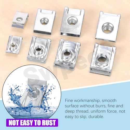 Swpeet 50Pcs M4 M5 M6 M8 304 Stainless Steel Auto Car U-Clip Assortment Kit, U-Shaped Nut U Nut, Metal Trim Panel Spring Clip Fasteners for Dash Door Panel Interior Compatible with Most Auto - size: N2