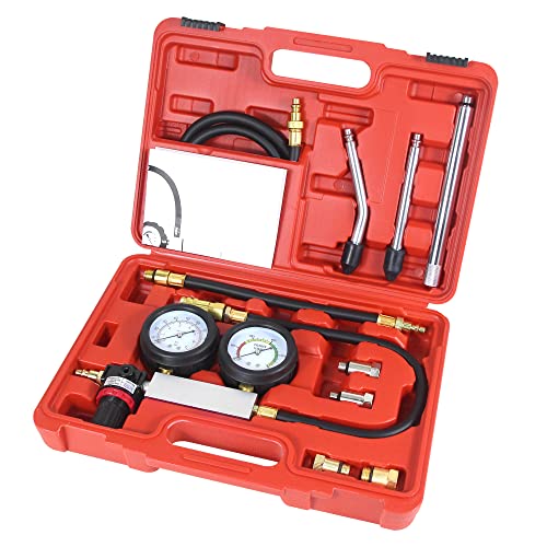 Multi-Function Cylinder Leak Down Tester Automotive Kit,Gasoline Engine Compression Tester,Dual Gauge Leakdown Detector Tool Set for Pressure Check & Leakage Rate Test on Cars,Motorcycles,Trucks...
