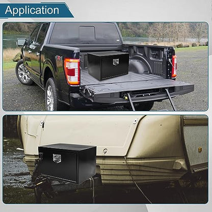 24"X18"X18" Underbody Truck Box Black Heavy Duty Steel Trailer TooolBox Pick Up Truck Tool Box Storage Organizer w/Lock & Keys - size: 24"x18"x18"