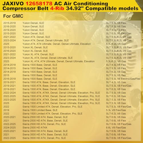 12658178 AC Air Conditioning Compressor Belt Compatible with 15-25 Escalade ESV 6.2L,14-25 Silverado/Sierra 1500 4.3L/5.3L/6.2L,15-25 Tahoe Yukon XL 5.3L/6.2L,Replace 4PK887SF 4040349S - size: 4PK887-887mm