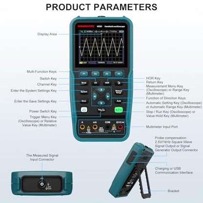 HANMATEK 3 in 1 Handheld Oscilloscope Multimeter,Waveform Generator HO51 with 3.5" TFT Oscilloscop, Auto-Calibration Function, Memory Function, Multi Tester - style: 50Mhz+Generator+1 Channel