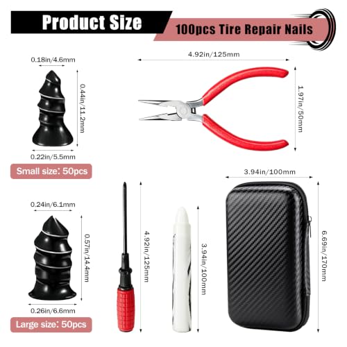 100Pcs Tire Screw Plug Repair Kit, Vacuum Tire Repair Spiral Rubber Studs - color: black