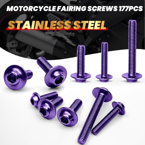 177Pcs Motorcycle Fairing Bolt Kit Purple, M5 M6 Stainless Steel 304 - color: Purple