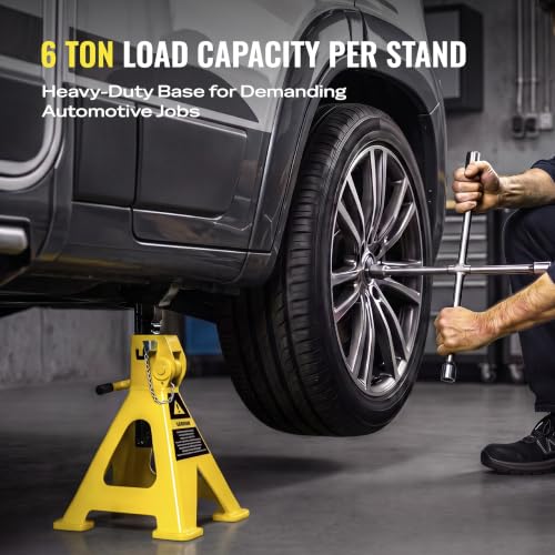 AUTOWN Jack Stands 6 Ton, Double Locking Heavy Duty Car Jack Stand, 1 Pair - color: Matte Yellow (Heavy Duty)