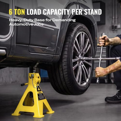 AUTOWN Jack Stands 6 Ton, Double Locking Heavy Duty Car Jack Stand, 1 Pair - color: Matte Yellow (Heavy Duty)