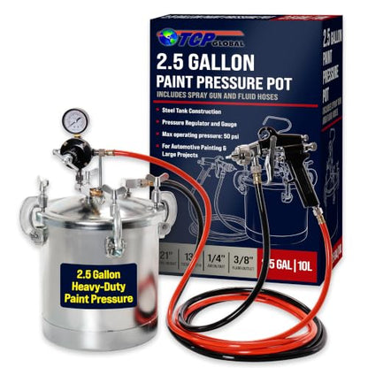 TCP Global 2.5 Gallon (10 Liter) Heavy Duty Steel Pressure Pot Paint Tank - size: 2-1/2 Gallon with Gun