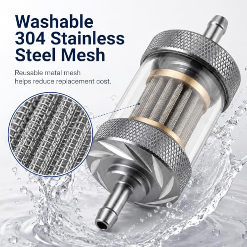 1/4" 8mm Inline Fuel Filter, Clear View, 304 Stainless Steel Mesh - 2 Pack