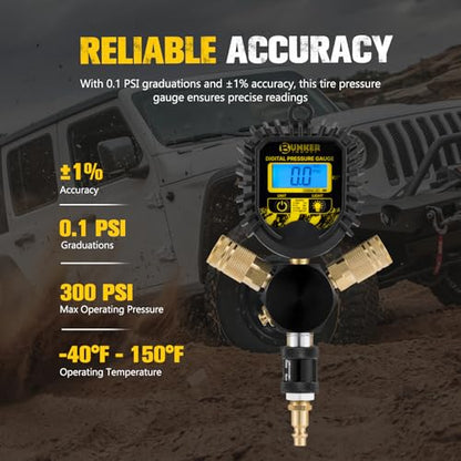 BUNKER INDUST 2 Tire Inflation Deflation System, Rapid High-Flow Air Up Down Kit with Digital Tire Pressure Gauge, 2 Wheels Off Road Tire Deflator Inflate-Up to 200" Wheelbase