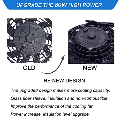 7" Electric Radiator Cooling Fan Assembly Kit with 12V 80W Motor Universal High Performance Slim Fan Push Pull Black Curved Blades - style: 7" Curved