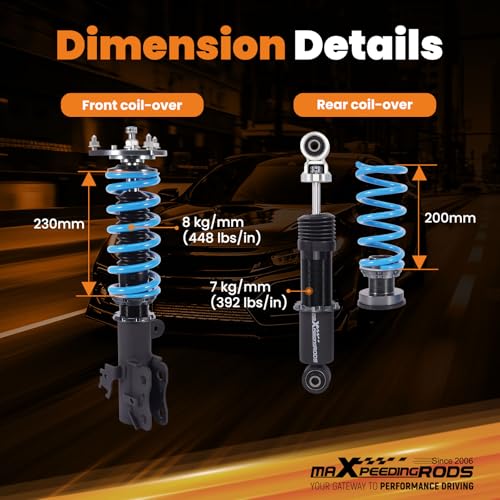 maXpeedingrods Coilovers for Toyota Rav4 2006-2012, 24 Levels Damper Adjustable Coilovers Suspension Kit, Height Adjustable Shock Absorber T6 Upgraded Lowering Kits Blue