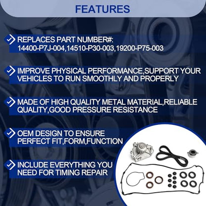 Timing Belt Water Pump Kit fits with Valve Cover Gasket for 1996-2001 For Acura Integra, 1997-2001 For Honda CR-V 1.8L 2.0L B18B1 B20B4 B20Z4 L4 DOHC 16V