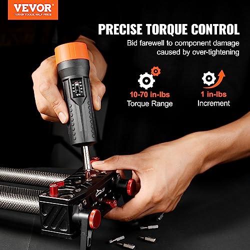 VEVOR 1/4" Drive Torque Screwdriver Wrench Set | 10-70 in-lbs Torque Adjustment Range | 1 in-lb Increment Torque Screwdriver | Driver Bits Set with View Window, 12 Bits & Case, Magnetic Function - size: Magnetic 10-70 in-lb