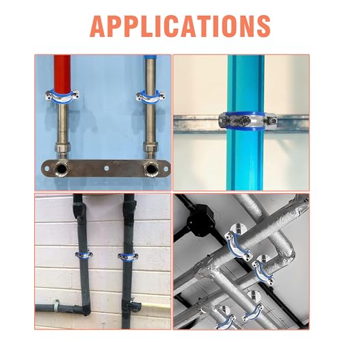 AKIHISA 2 Pcs 304 Stainless Steel Pipe Supports, Wall Mount Ceiling Mount Pipe Hanger, Pipe Holder for OD Pipe 32-34MM Adjustable Height Range 100-200mm - size: 32-34mm, style: Adjustable Height 100-200mm