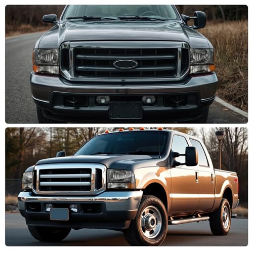 DWVO Headlight Assembly Compatible with 1999-2004 Ford F-250 F-350 F-450 F-550 Super Duty/2000-2004 Ford Excursion Pickup Truck Signal Lamps Smoked Lens Amber Reflector - color: Chrome+Smoke Lens, style: Fit 99-04 F250