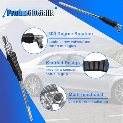 LAINLOY Car Tire Valve Stem Puller, Metal Tire Valve Stem Installer with Rubber Boot, Universal Valve Stem Removal Tool, Non-Slip Grip, Valve Stem Installation Tool, Off-Set Pivoting Head (Black)