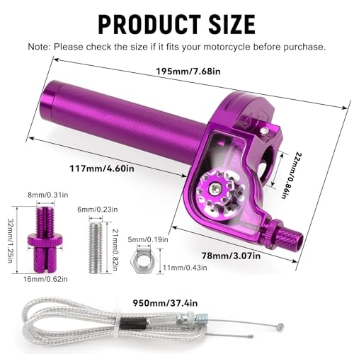 XINGWU Mini Bike Throttle Kit Universal 7/8" 22mm CNC Quick Action Twist Throttle with Cable Throttle Assembly for CRF KLX SSR TTR 50cc-250cc Dirt Pit Bike Mini Bike ATV Motorcycle (Purple) - color: Purple