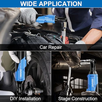 AZZUNO 3/8" Electric Ratchet Wrench Set 30 Ft-lbs Cordless Ratchet Wrench 300 RPM Power Ratchet Tool Kit with 2 x 2000mAh Lithium-Ion Battery, Fast Charger, 7 Sockets and 3" Extension Bar - color: Blue
