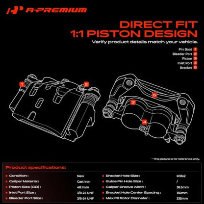 A-Premium Rear Left and Right Side Disc Brake Caliper with Bracket - style: Rear Driver and Passenger