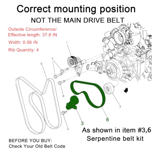 AC Belt 12576447 4PK960 EPDMand 38159 Serpentine belt kit for 2002-2006 Chevy Silverado 1500 2500 GMC Sierra Tahoe Yukon Escalade 4.8L 5.3L 6.0L V8, Air Compressor Serpentine Belt K040378 - size: 12576447+38159