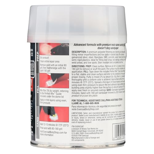 Evercoat Body Shop 105035 Pro-Grade Glazing Putty for Filling Minor Dings, Scratches and Low Spots in Aluminum, Fiberglass & More, Easy Mix Hardener Included 13 Fl Oz. - size: 13 Fl Oz., style: Glazing Putty
