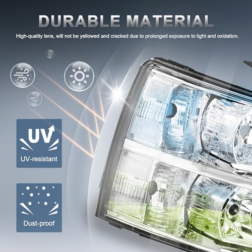 KUIPERAUTO Headlight Assembly Compatible with 2007-2013 Chevy Chevrolet Silverado 1500 2500HD 3500HD Front Lamp with Bulb Chrome Housing/Clear Lens/Clear Corner - color: Chrome/Clear/Clear