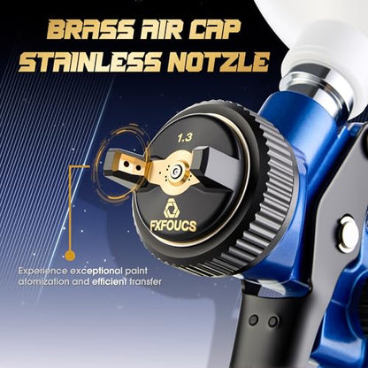 HVLP Air Spray Gun Kit 1.3mm, Professional Automotive Paint Sprayer - color: Blue, size: 1.3mm